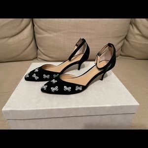 Anthropology Embroidered Bow Kitten Heels
